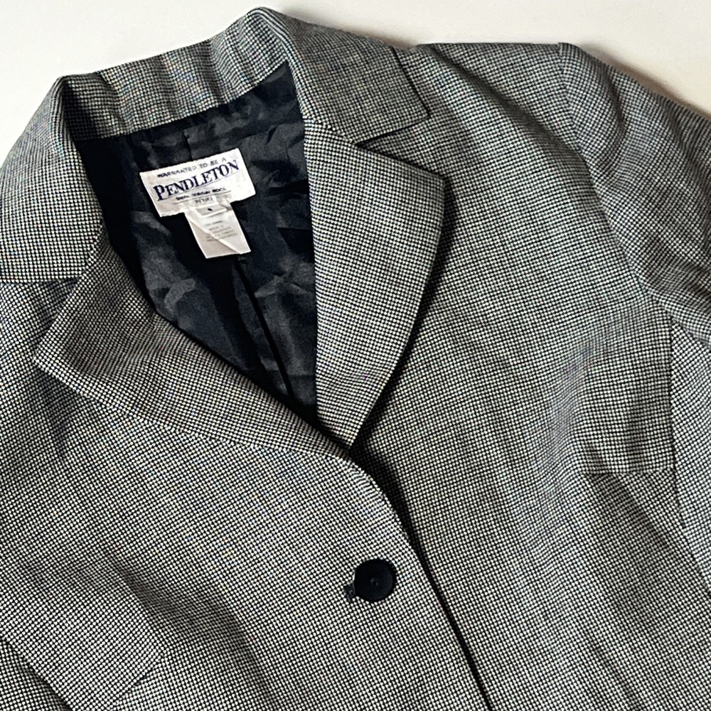 Pendleton 100% Virgin Wool Blazer Size 6P Micro-Houndstooth Lined Career Jacket